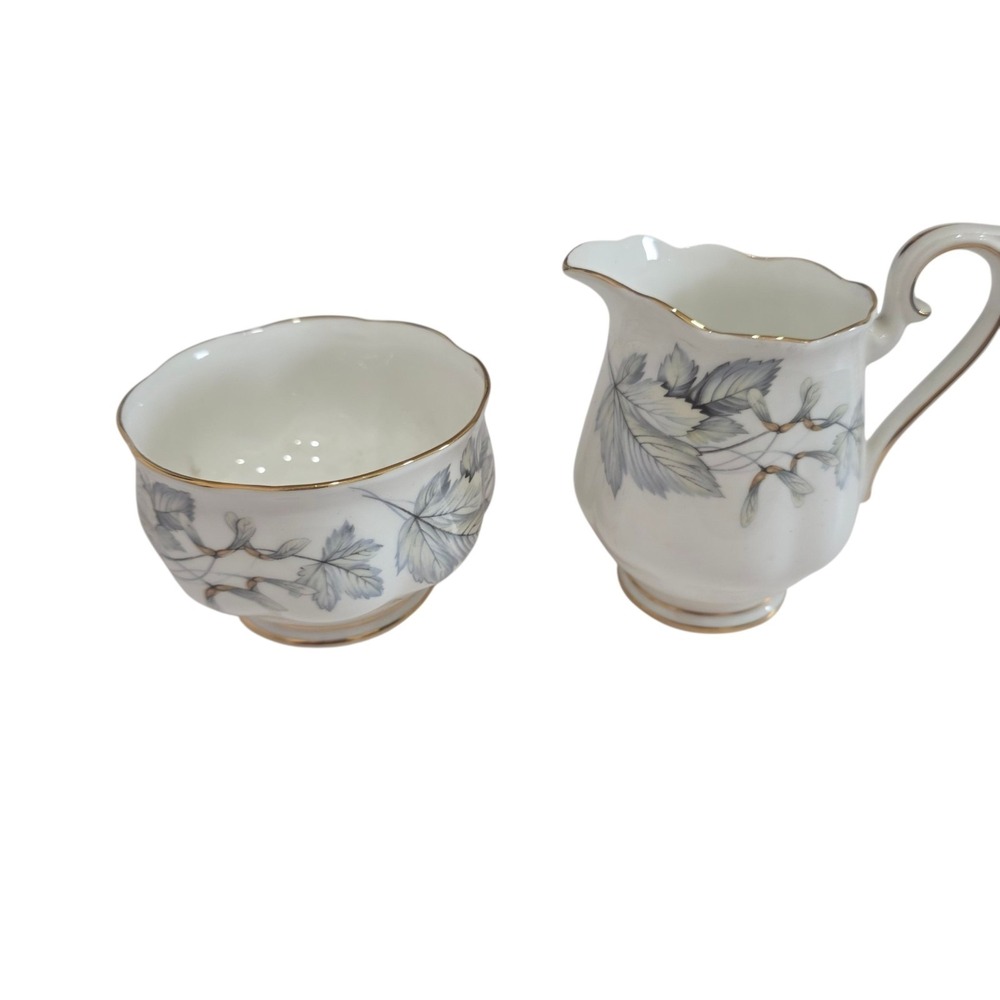 Royal Albert Silver Maple Bone China Creamer Sugar Bowl‎ England Gold Trim